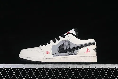 All categories Air Jordan Jordan series basketball shoes Air Jordan 1 Low high-end customized low-top sneakers Air Jordan 1 Low AJ1 Joe 1 Year of the Horse limited white gray horse high-end customized low-top retro basketball shoes FF9989-034